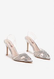Silver sandals on a thin heel