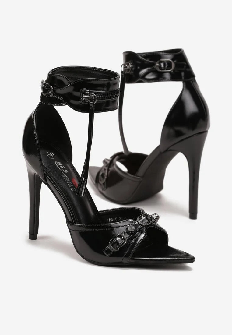 Black sandals with thin heels