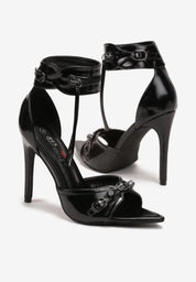 Black sandals with thin heels