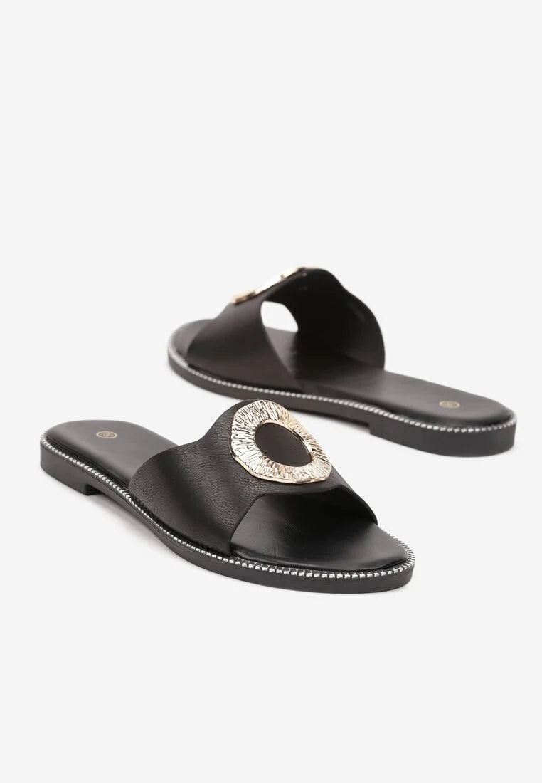 Black flat slippers