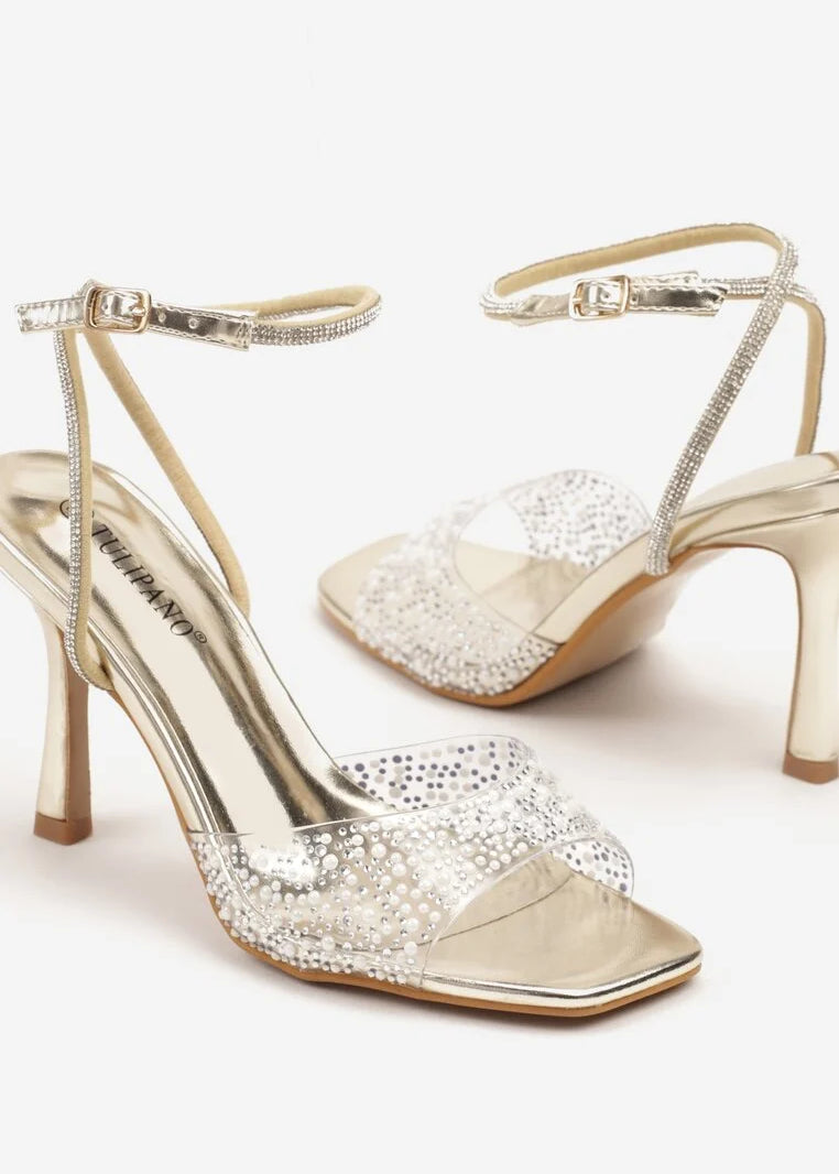 Zlatne sandale na tanku petu - Cipelice