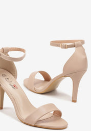 Beige sandals on a thin heel