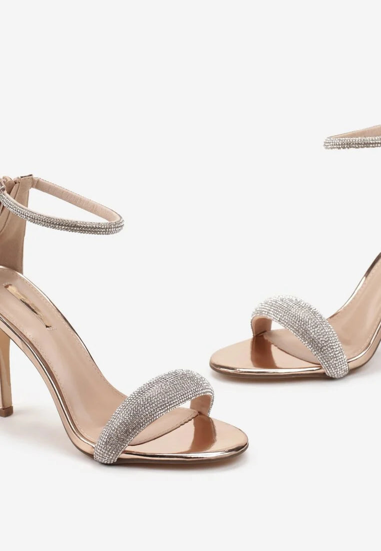 Champagne sandals with thin heels