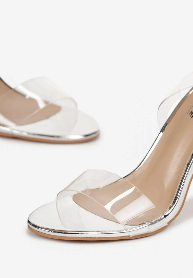 Beige transparent block heel sandals
