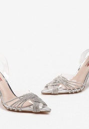 Silver sandals on a thin heel