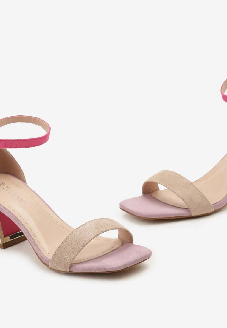 Beige block heel sandals