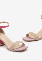 Beige block heel sandals