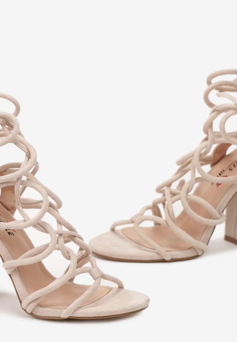 Beige block heel sandals