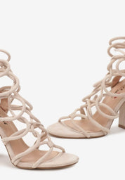 Beige block heel sandals