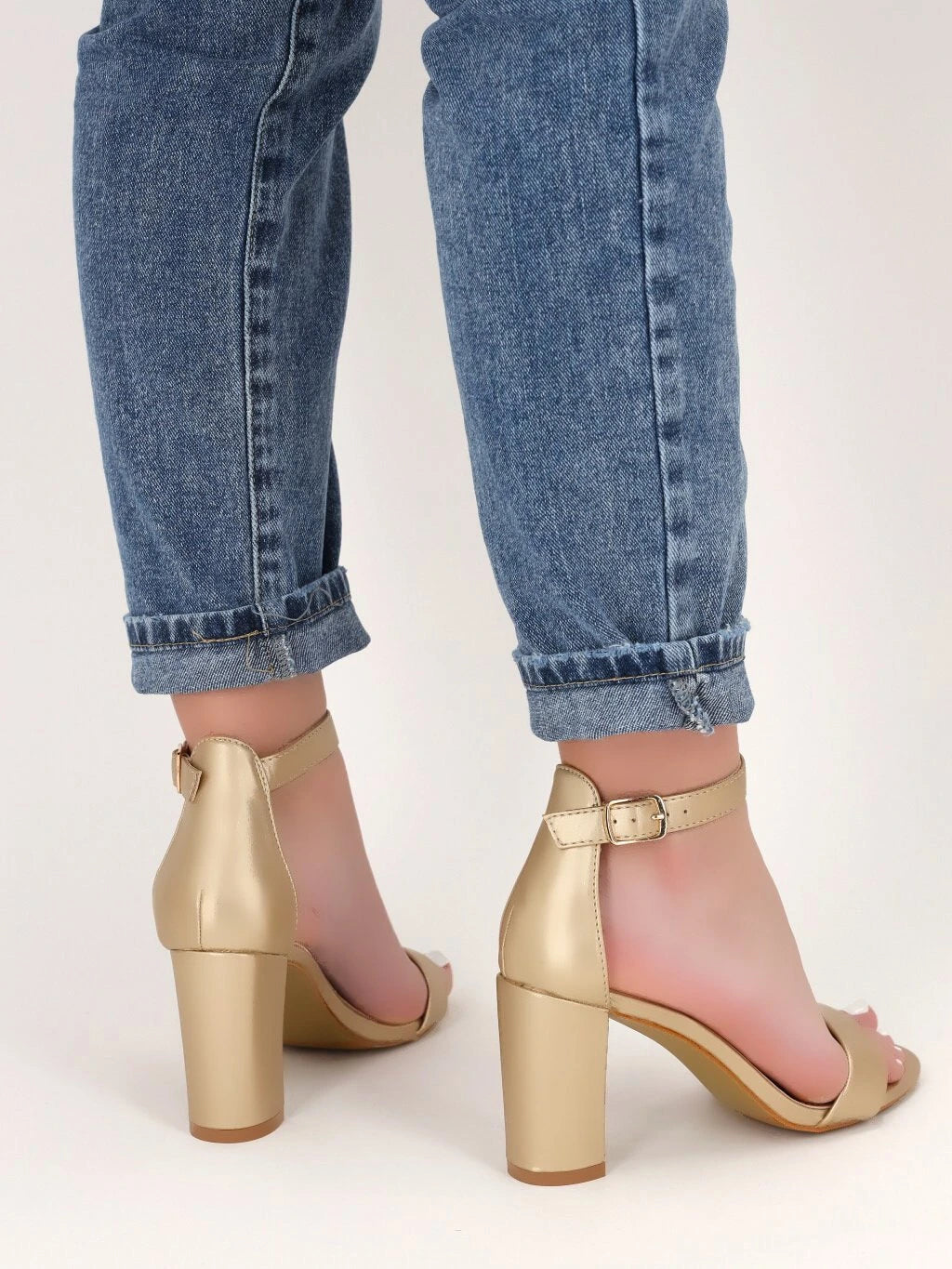 Gold block heel sandals