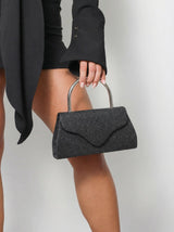 Crna šljokičasta večernja torbica