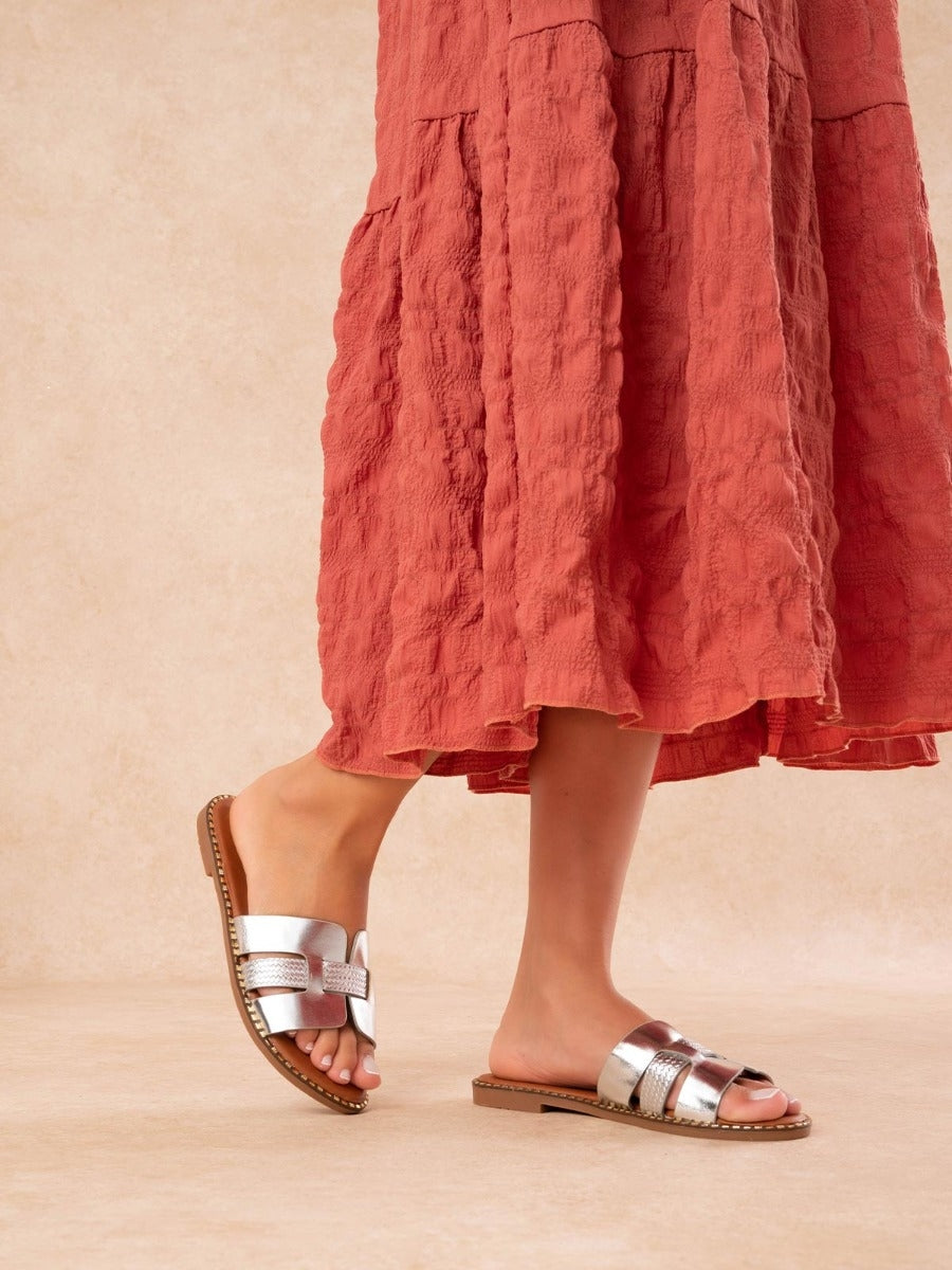 Silver flat slippers