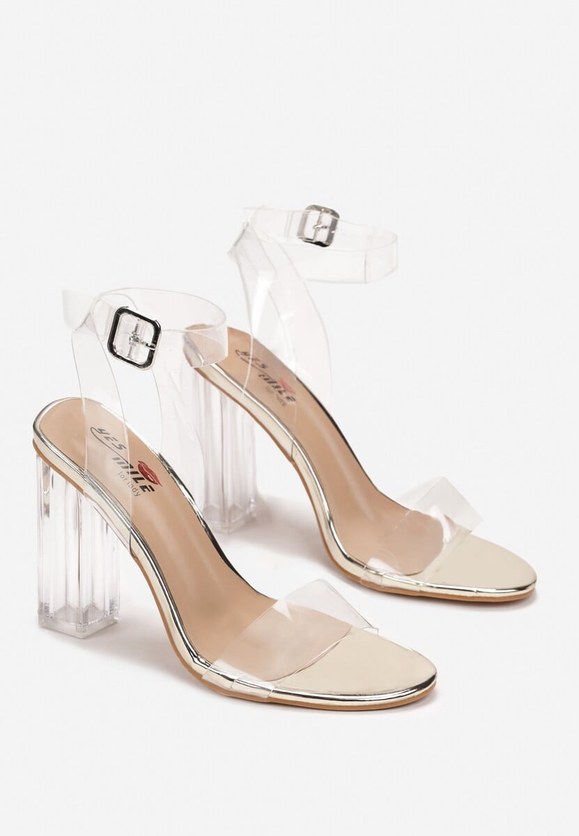 Beige transparent block heel sandals