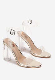 Beige transparent block heel sandals