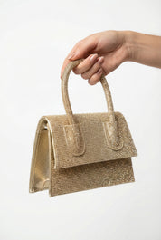 Zlatna šljokičasta večernja torbica