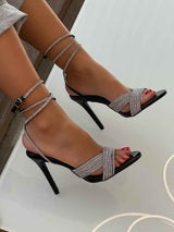 Black sandals with thin heels