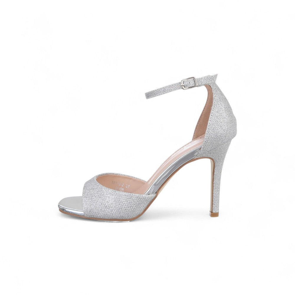 Silver sandals on a thin heel