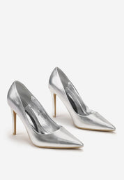 Silver pumps with thin heels