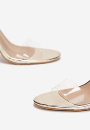 Beige transparent block heel sandals