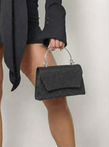 Crna šljokičasta večernja torbica