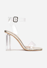 Beige transparent block heel sandals