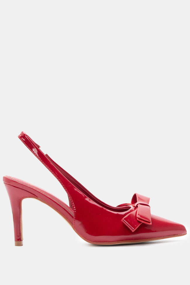 Red stilettos with a thin heel