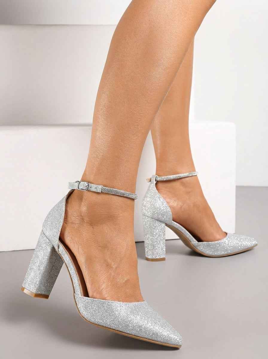 Silver sandale na blok petu