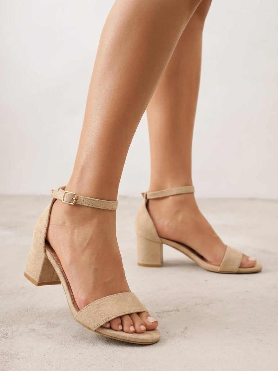 Bež brušene salonke na blok petu