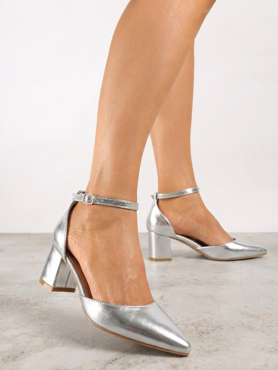 Silver block heel sandals