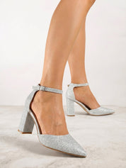 Silver block heel sandals