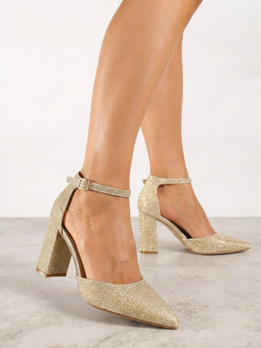 Gold block heel sandals