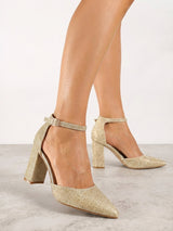 Gold block heel sandals