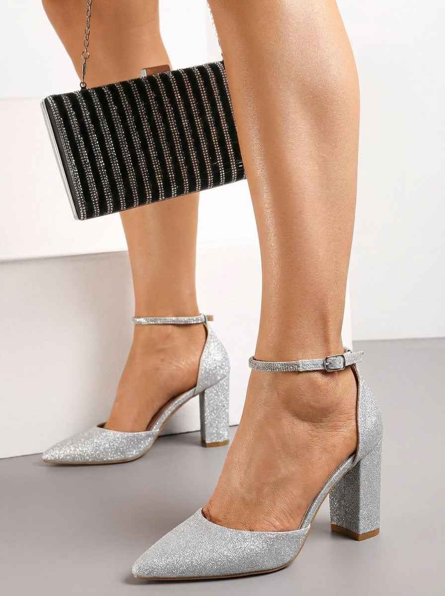 Silver sandale na blok petu