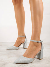 Silver block heel sandals