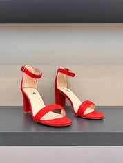 Beige block heel sandals