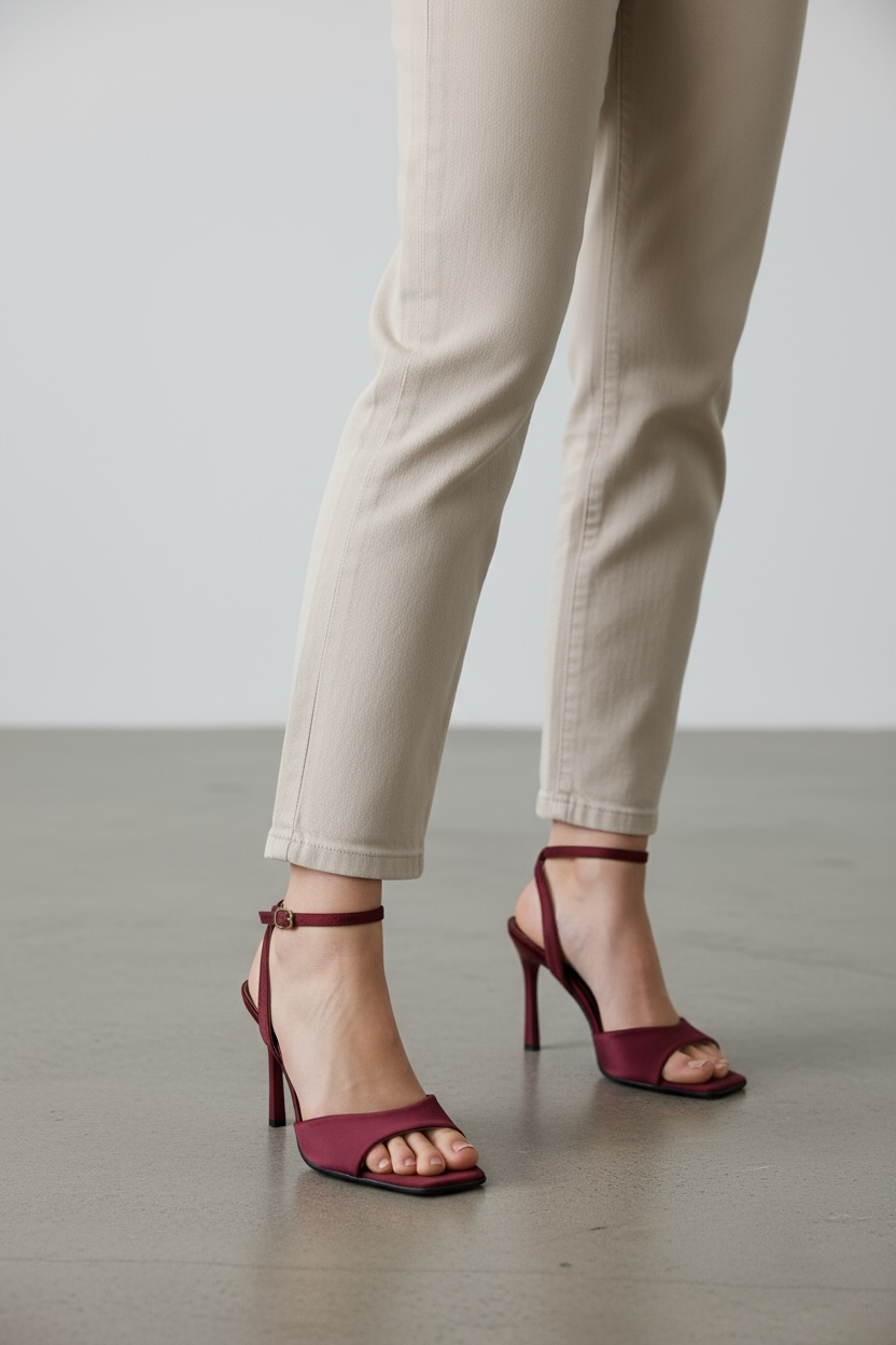 Burgundy sandals with thin heels