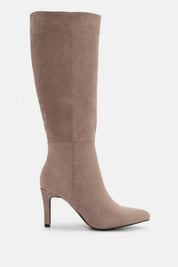 Black polished boots with a thin heel