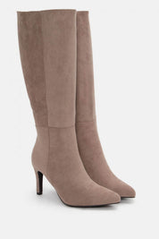 Black polished boots with a thin heel