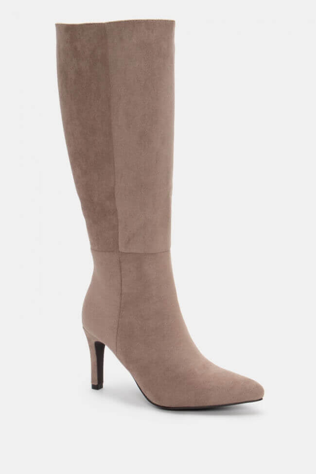 Black polished boots with a thin heel