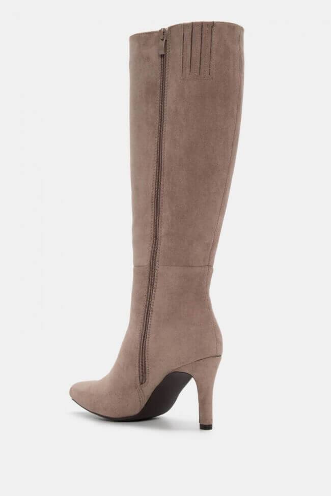 Black polished boots with a thin heel