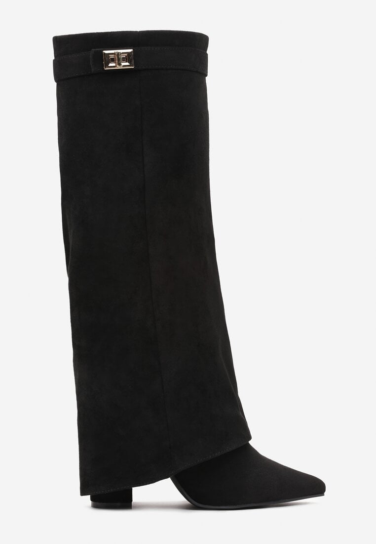 Beige block heel high boots
