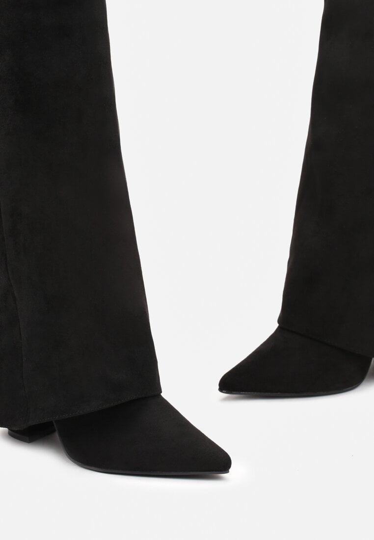 Beige block heel high boots