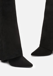 Beige block heel high boots