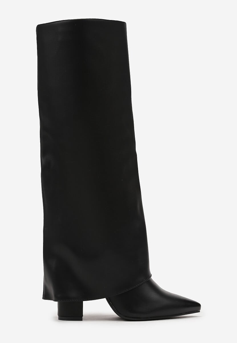 Beige block heel high boots