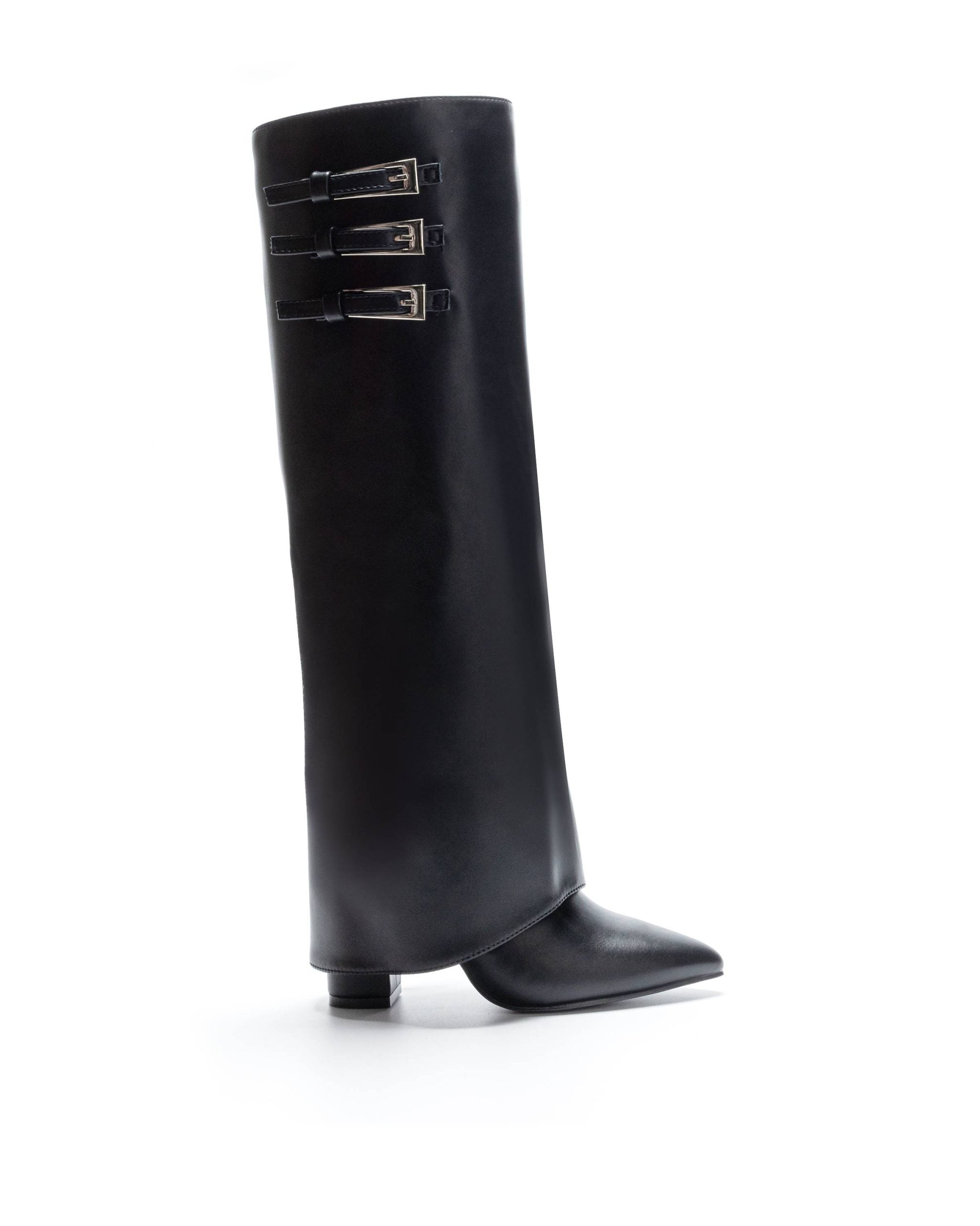 Black block heel high boots
