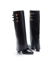Black block heel high boots