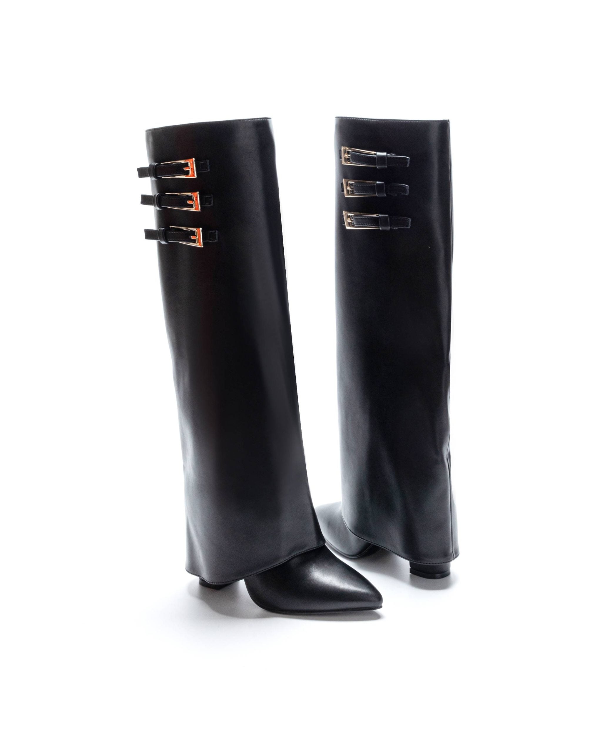 Black block heel high boots