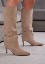 Kaki škornji s tanko peto