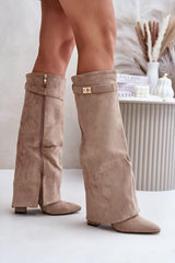 Khaki brushed block heel boots