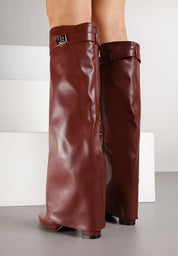 White block heel high boots